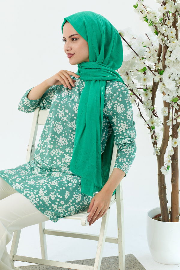 Düz Bisiklet Yaka Kadın Yeşil Tunik - 10808 YEŞİL