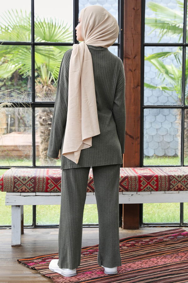 Düz Orta Kadın Haki Triko Tunik Pantolon - 21567 HAKİ