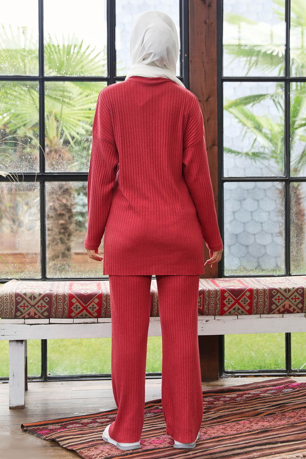 Düz Orta Kadın Kiremit Triko Tunik Pantolon - 21567