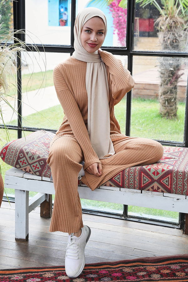 Düz Orta Kadın Taba Triko Tunik Pantolon - 21567 TABA