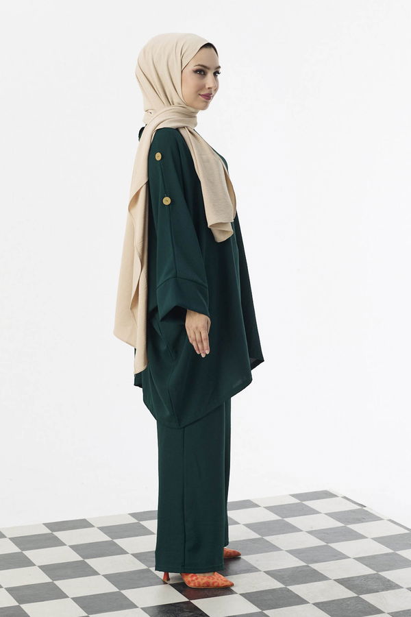 Düz Orta Kadın Yeşil Tunik Pantolon - 10552 YEŞİL