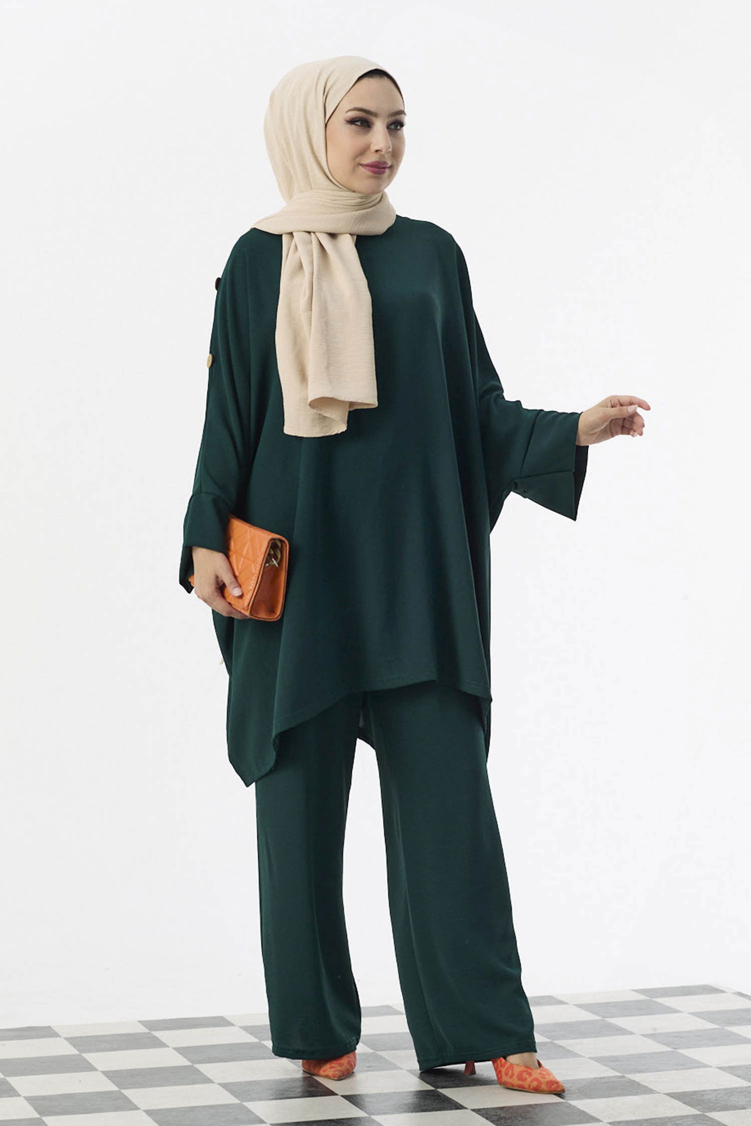 Düz Orta Kadın Yeşil Tunik Pantolon - 10552 YEŞİL