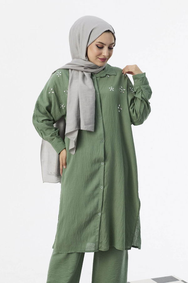 Düz Orta Kadın Yeşil Tunık Pantolon  - 3748