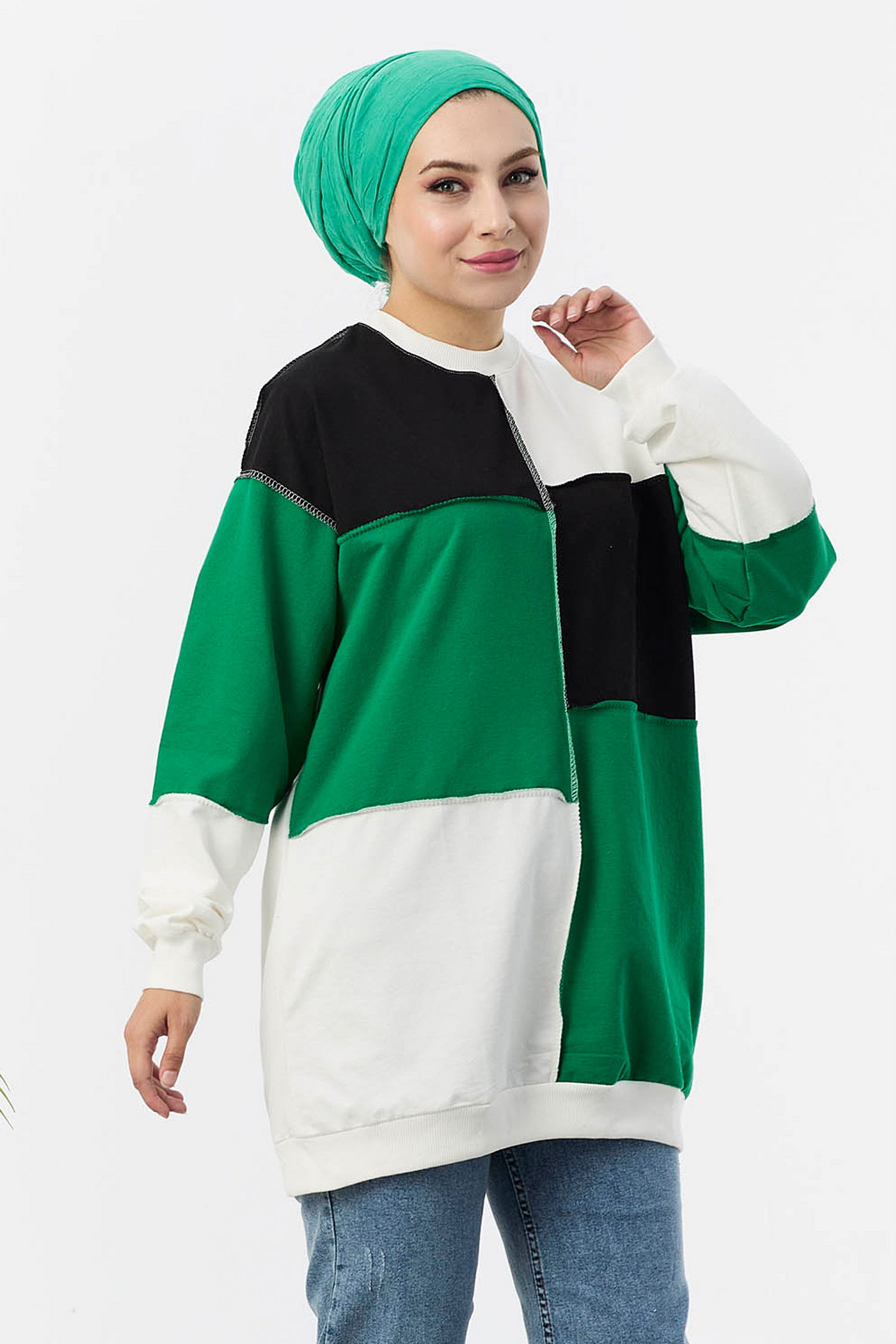 Düz Orta Kadın Yeşil Tunik - 21517