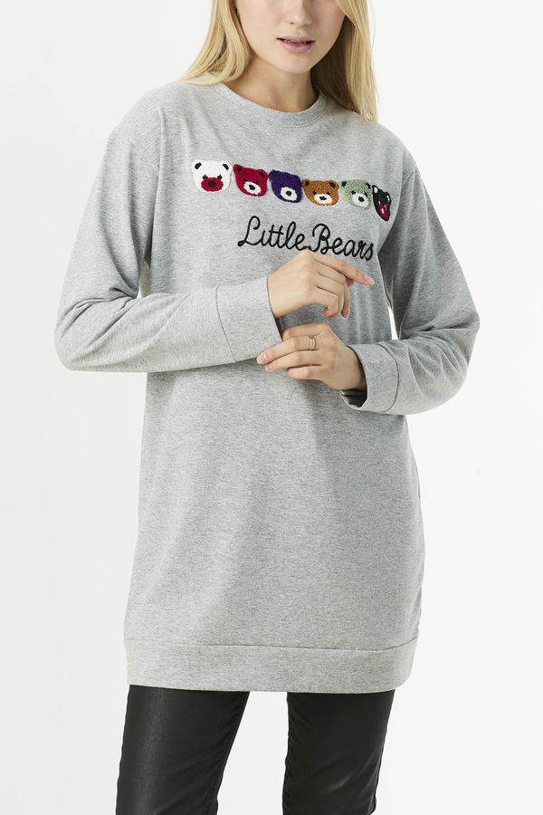 Düz Orta Kadın Gri Sweat - 21650 GRİ