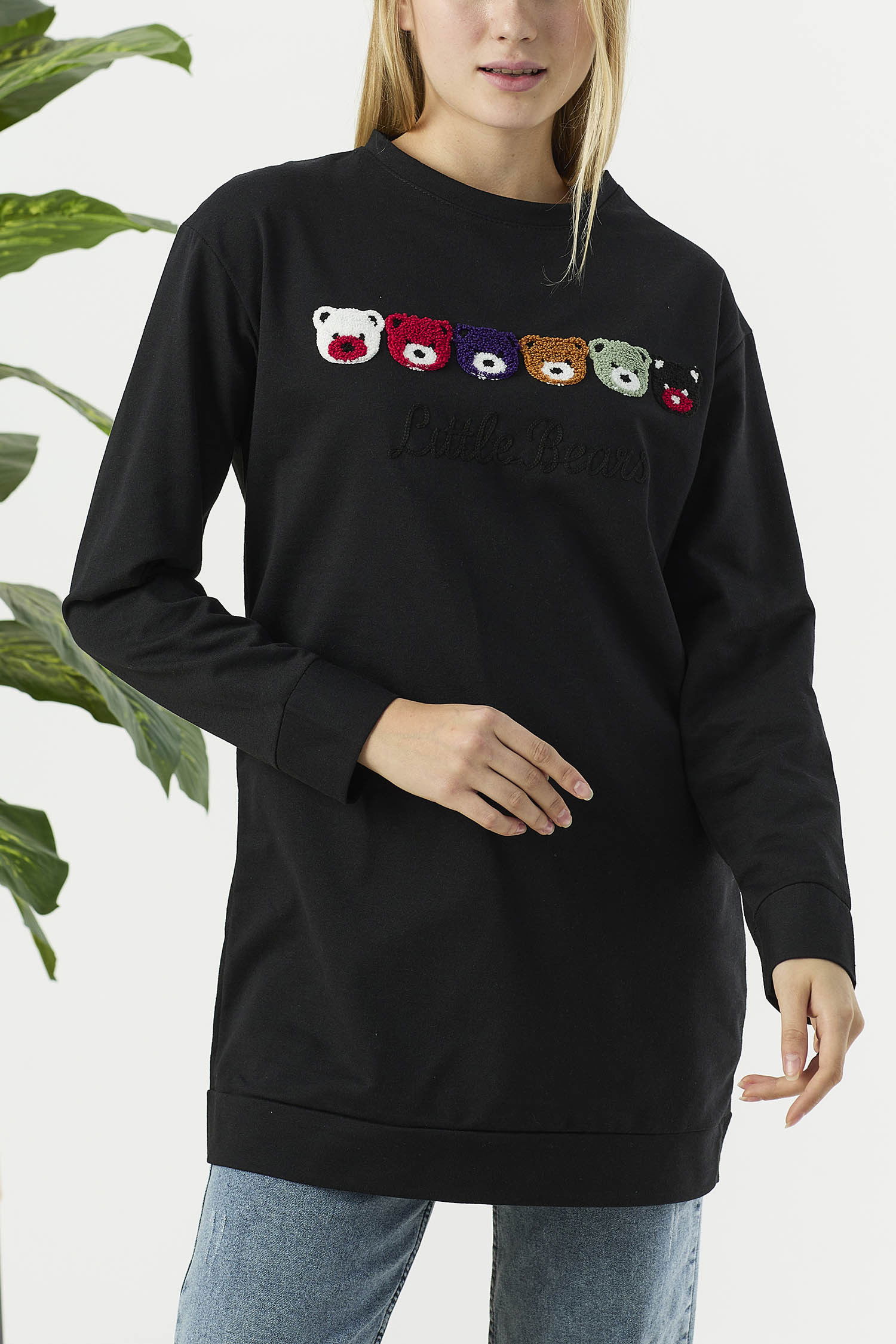 Düz Orta Kadın Siyah Sweat - 21650