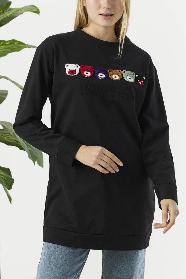 Düz Orta Kadın Siyah Sweat - 21650
