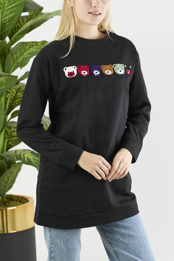 Düz Orta Kadın Siyah Sweat - 21650