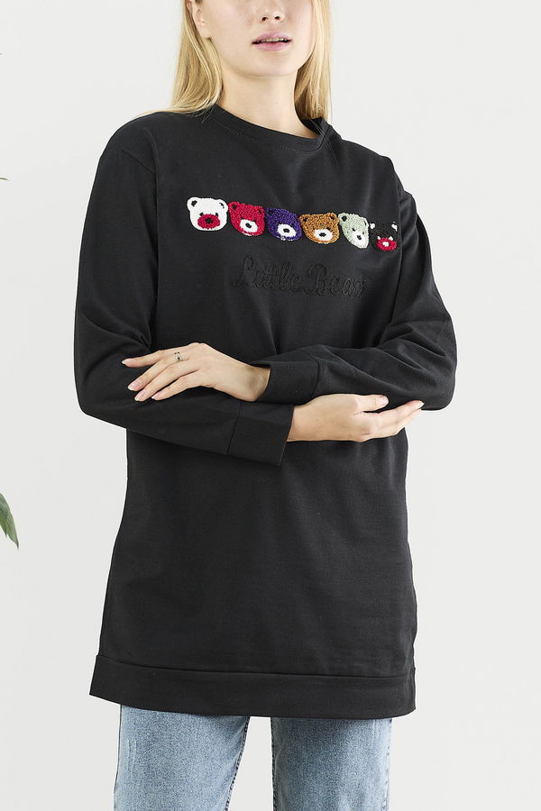 Düz Orta Kadın Siyah Sweat - 21650