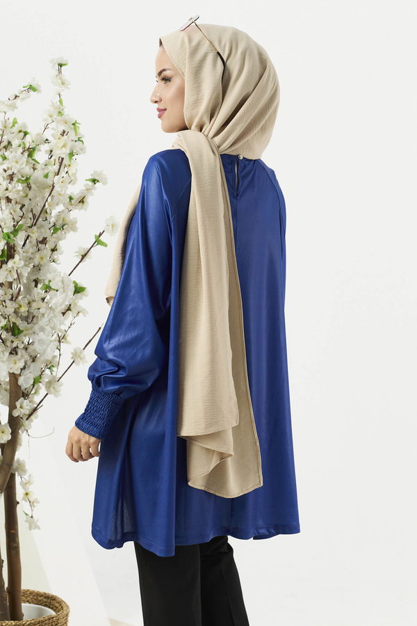 Düz BİSİKLET YAKA Kadın Mavi Tunik - 10807