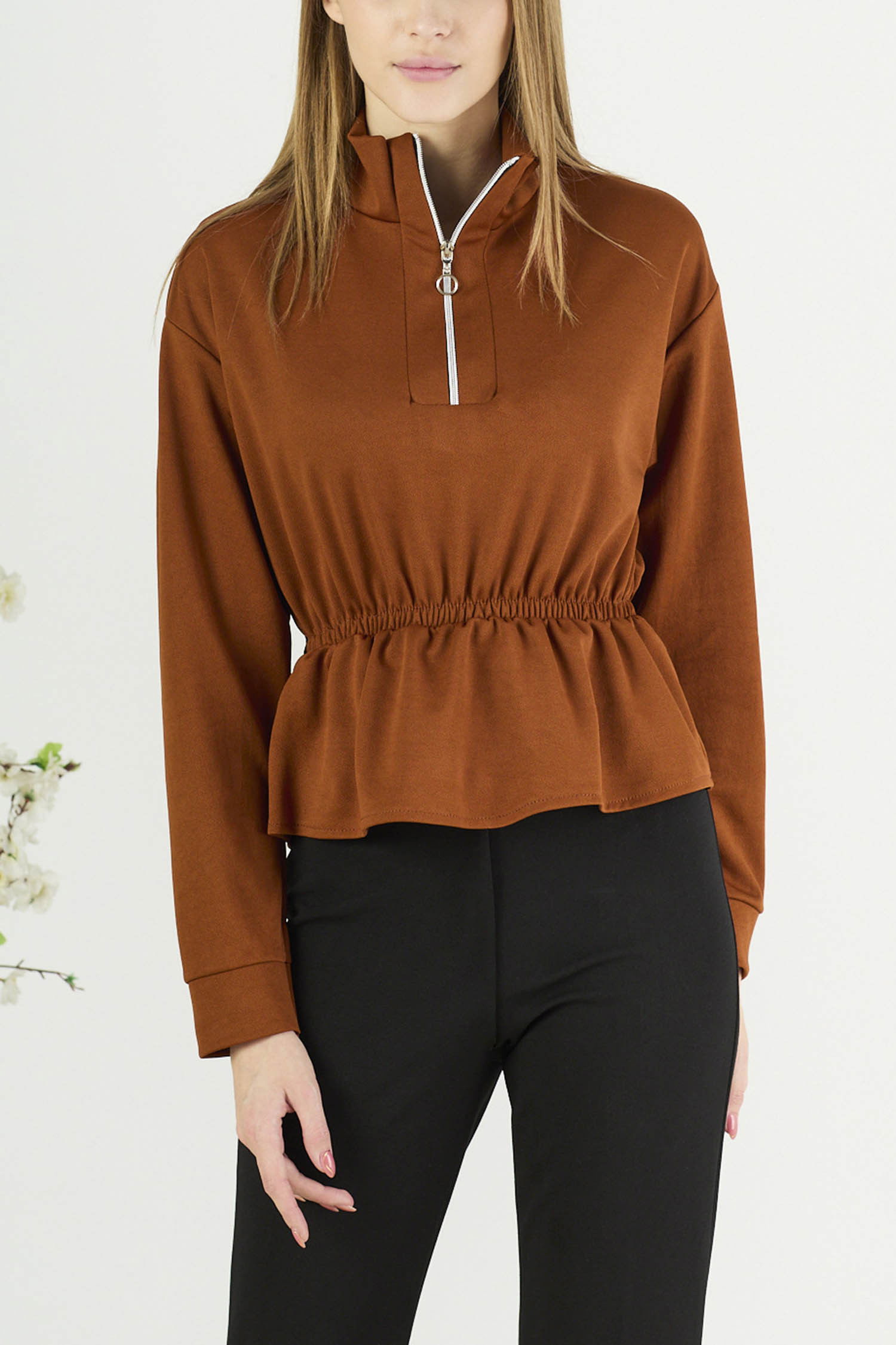 Düz Orta Kadın Taba Bluz - 21655 TABA