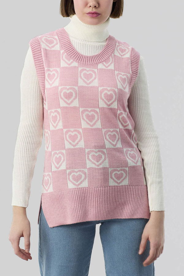 Düz Orta Kadın Pembe Triko Süveter - 21598 PEMBE