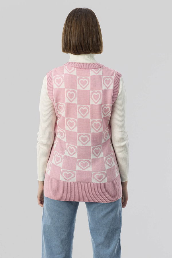 Düz Orta Kadın Pembe Triko Süveter - 21598 PEMBE