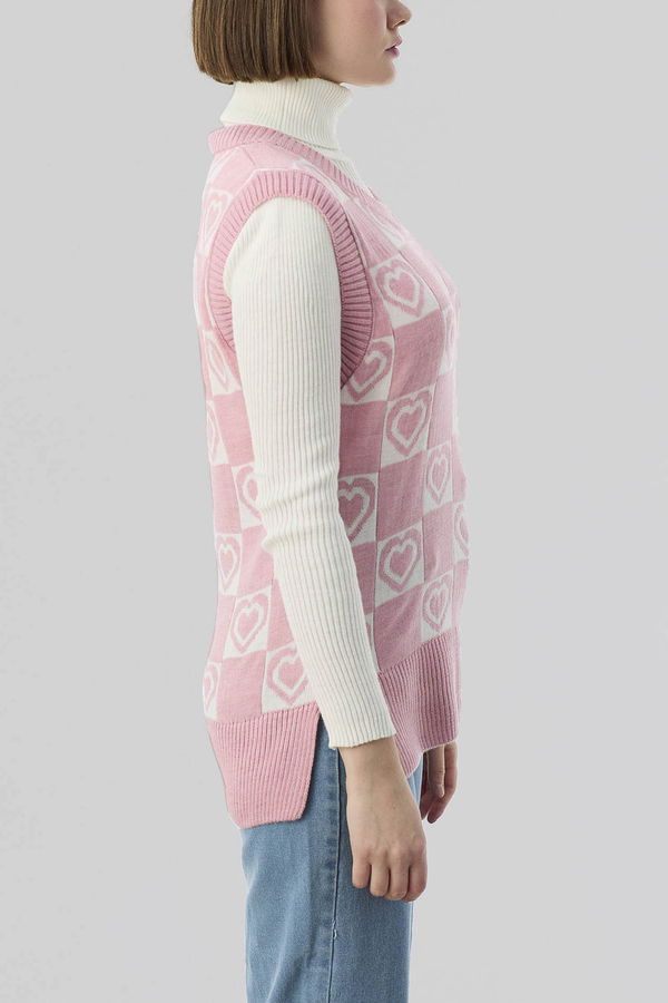 Düz Orta Kadın Pembe Triko Süveter - 21598 PEMBE