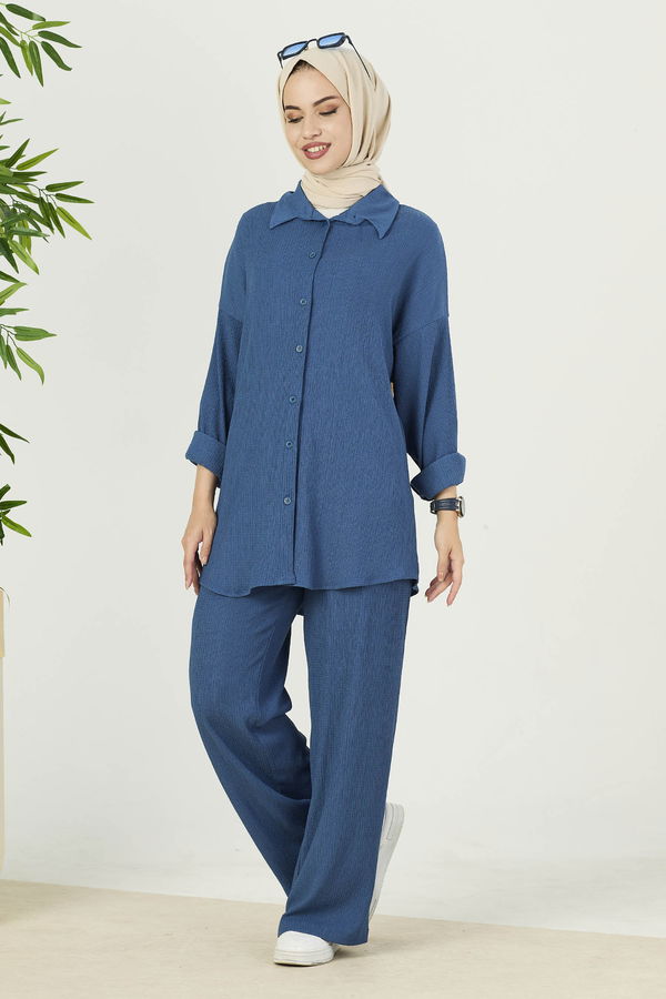 Düz Orta Kadın Mavi Tunik Pantolon - 21532 MAVİ