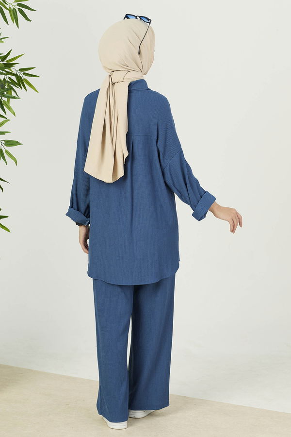 Düz Orta Kadın Mavi Tunik Pantolon - 21532 MAVİ