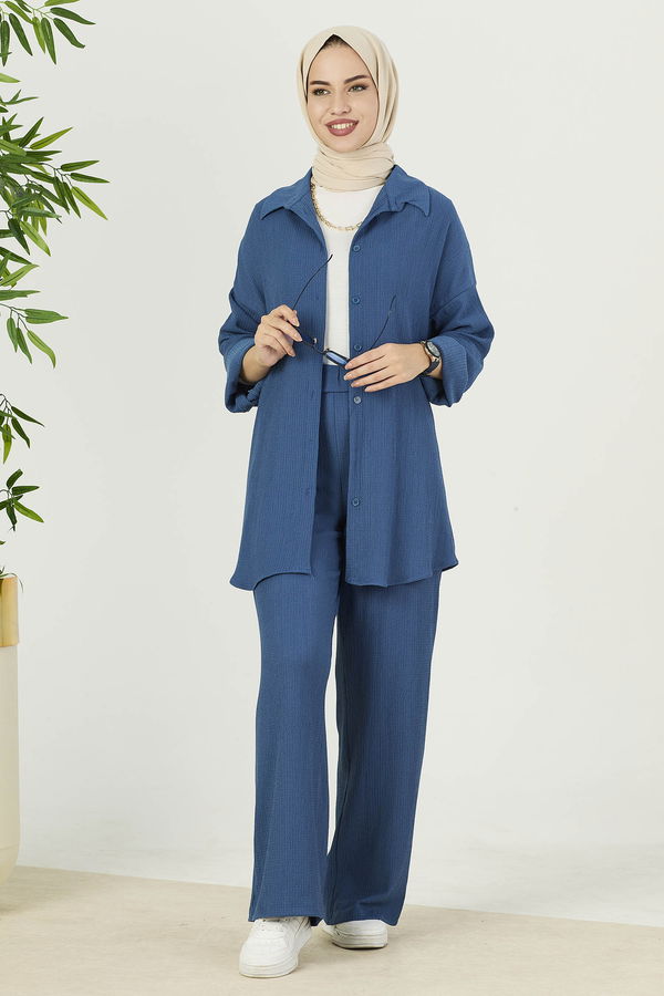 Düz Orta Kadın Mavi Tunik Pantolon - 21532 MAVİ