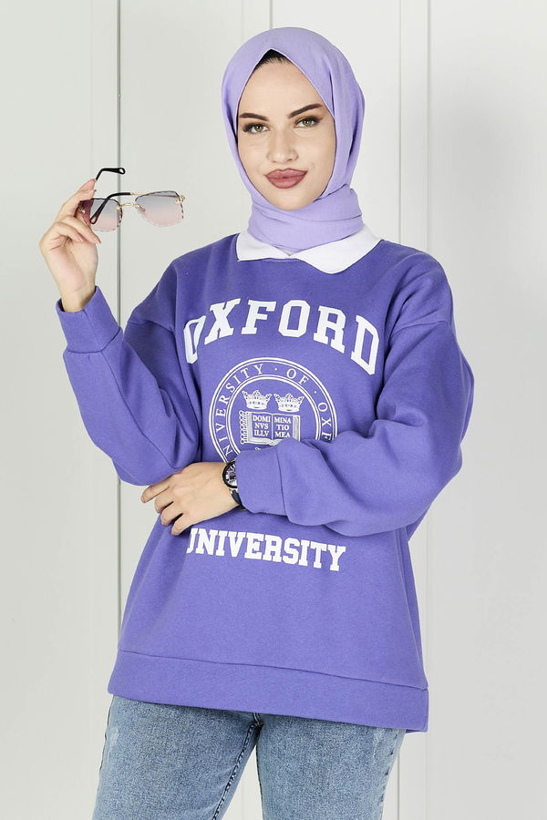Düz Orta Kadın Lila Sweat - 21760