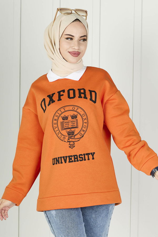 Düz Orta Kadın Turuncu Sweat - 21760