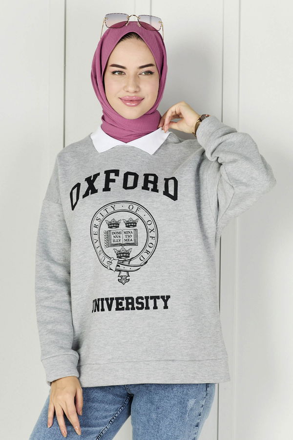Düz Orta Kadın Gri Sweat - 21760 GRİ
