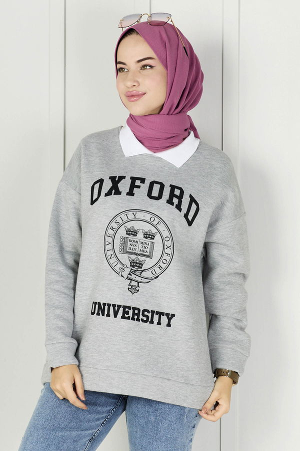 Düz Orta Kadın Gri Sweat - 21760 GRİ
