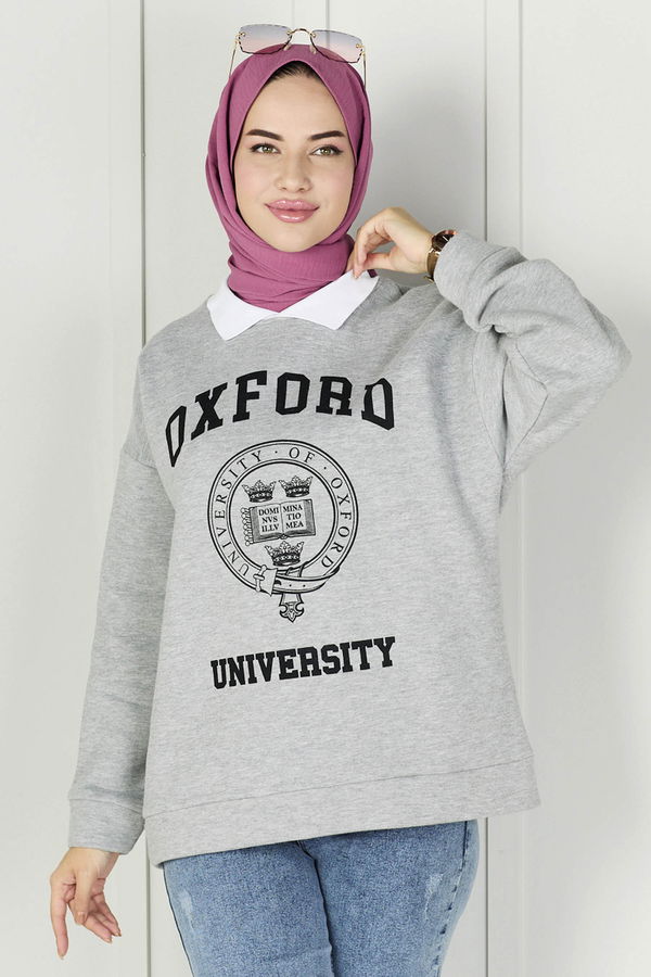 Düz Orta Kadın Gri Sweat - 21760 GRİ