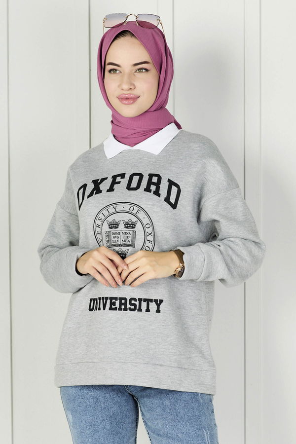 Düz Orta Kadın Gri Sweat - 21760 GRİ