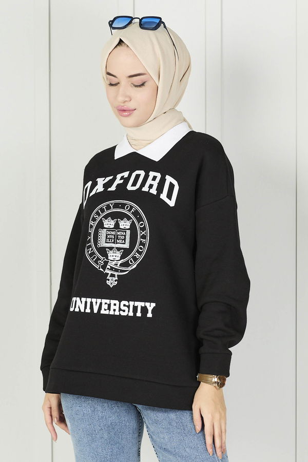 Düz Orta Kadın Siyah Sweat - 21760 SİYAH