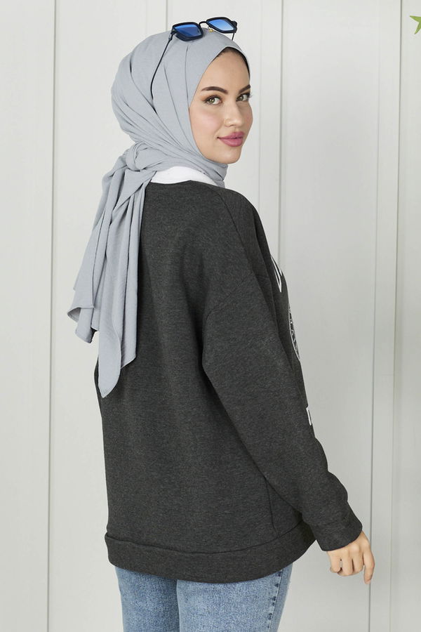 Düz Orta Kadın Gri Sweat - 21760 GRİ