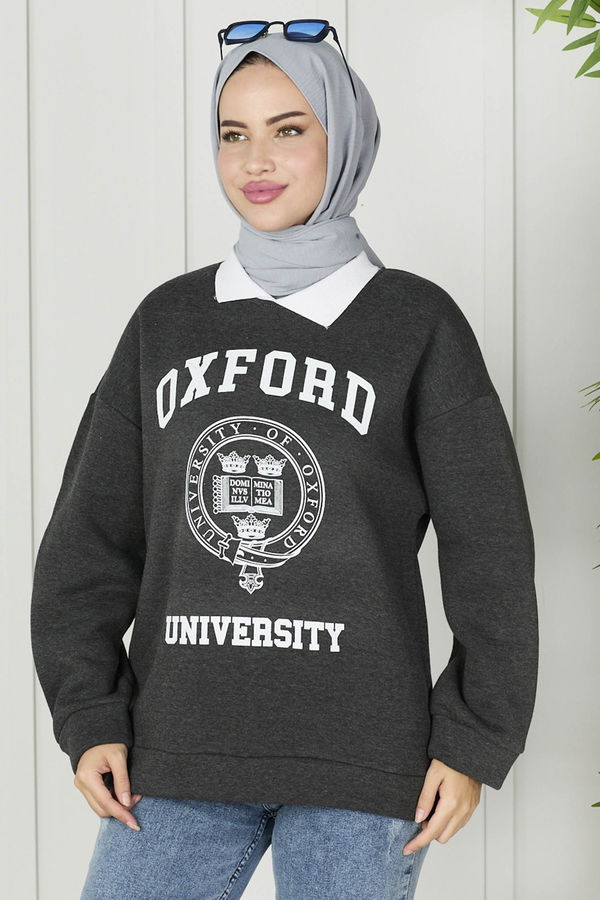 Düz Orta Kadın Gri Sweat - 21760 GRİ