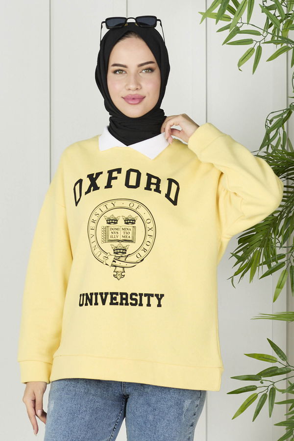 Düz Orta Kadın Sarı Sweat - 21760 Sarı