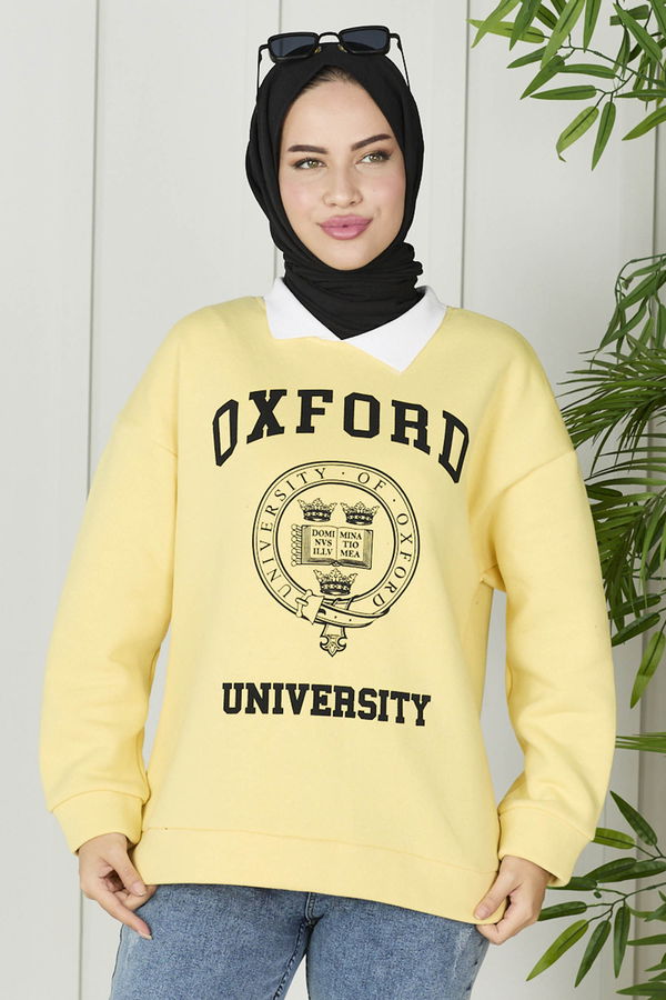 Düz Orta Kadın Sarı Sweat - 21760 Sarı