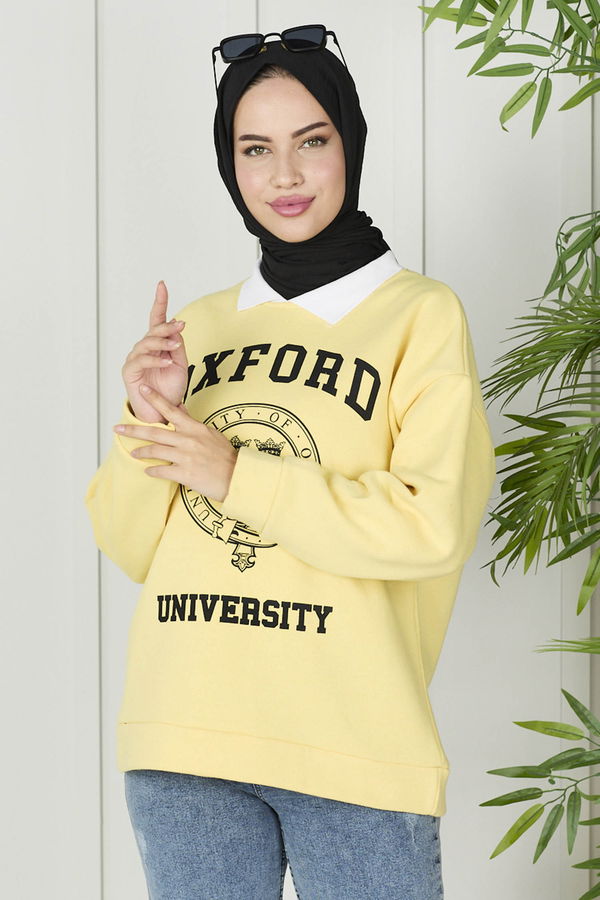 Düz Orta Kadın Sarı Sweat - 21760 Sarı