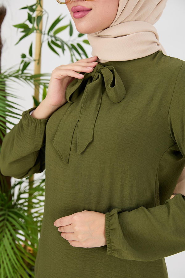 Düz Bisiklet Yaka Kadın Haki Tunik Pantolon - 10528 HAKİ