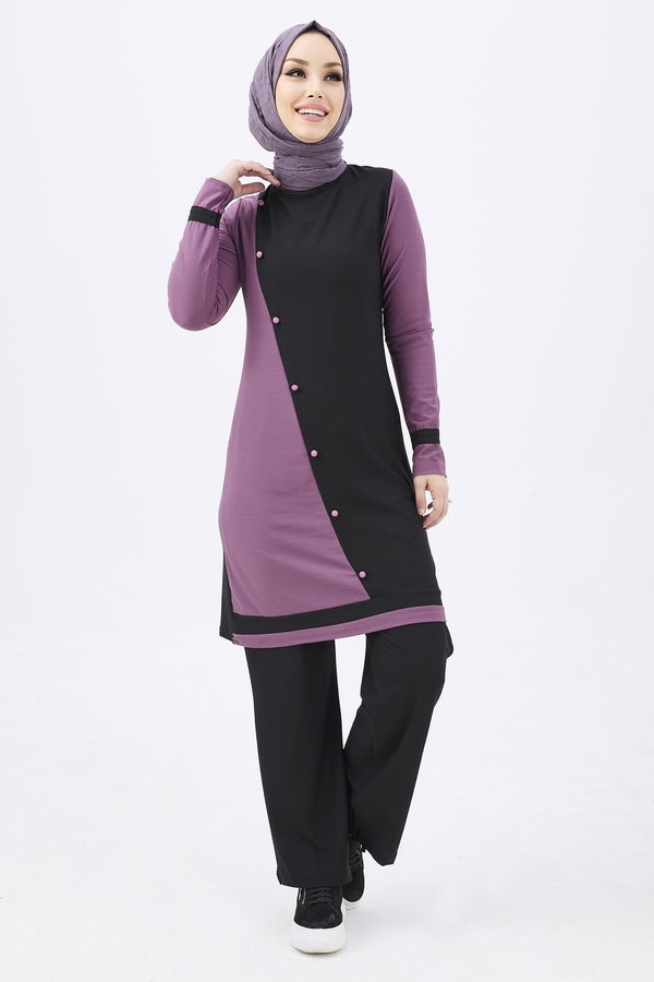 Düz Bisiklet Yaka Kadın Lila Tunik Pantolon - 10518 LİLA