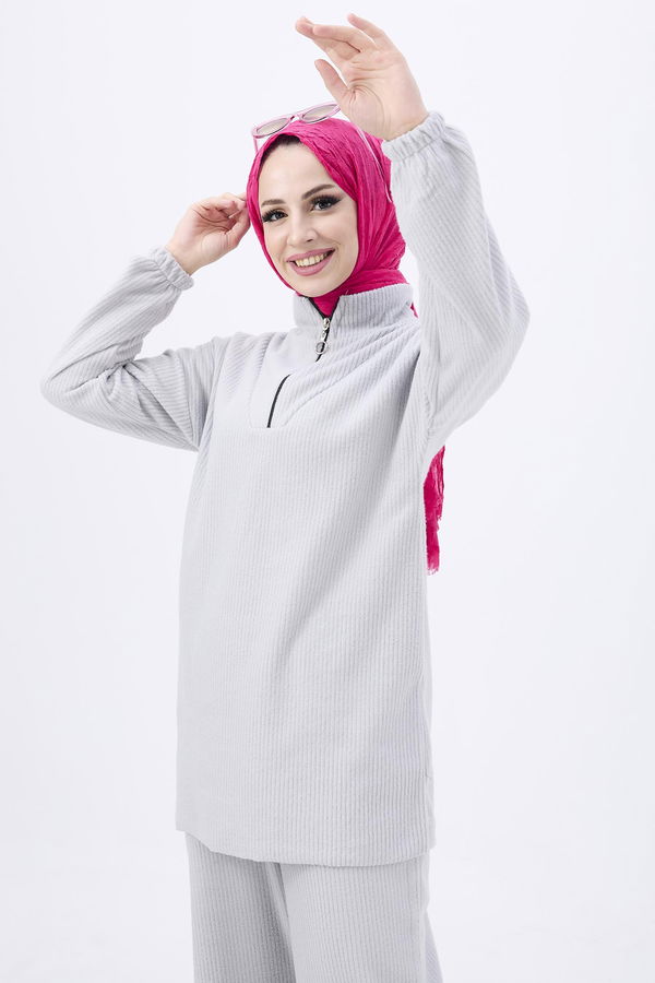 Düz GÖMLEK Kadın Gri Tunik Pantolon - 11185 GRİ