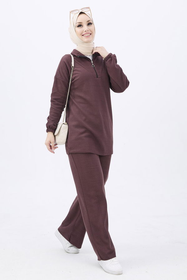 Düz GÖMLEK Kadın Kahverengi Tunik Pantolon - 11185 KAHVERENGİ