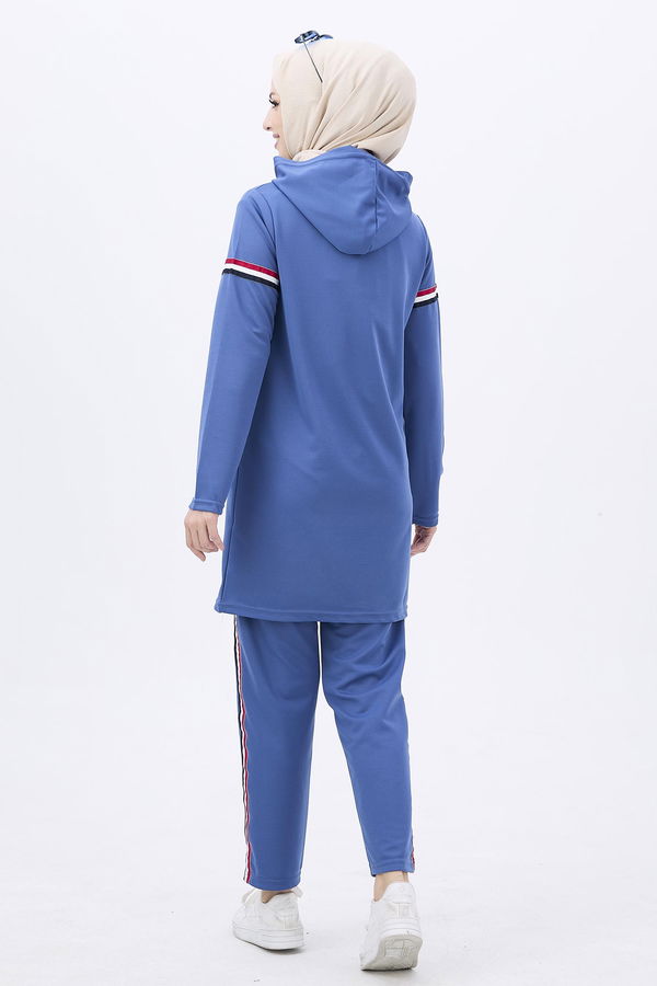 Düz Orta Kadın Mavi Tunik+Pantolon - 11179