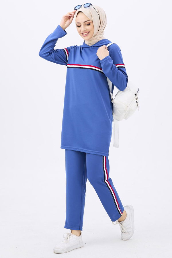 Düz Orta Kadın Mavi Tunik+Pantolon - 11179