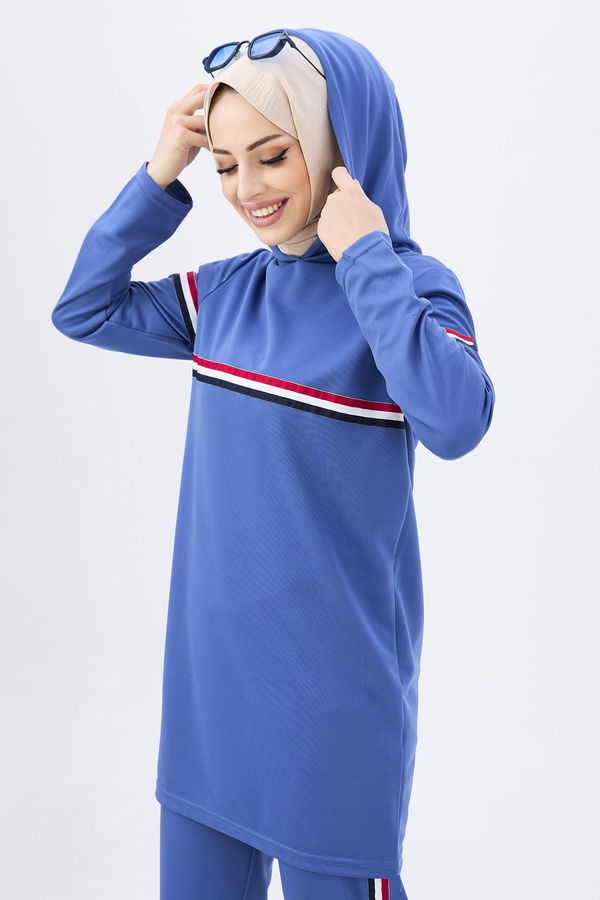 Düz Orta Kadın Mavi Tunik+Pantolon - 11179