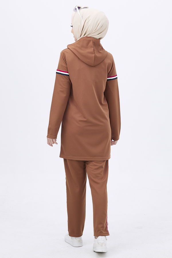 Düz KAPŞONLU Kadın Taba Tunik+Pantolon - 11179