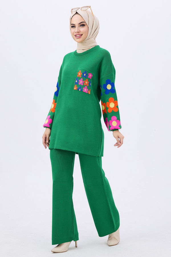 Düz Orta Kadın Yeşil Triko Tunik Pantolon - 21835 YEŞİL