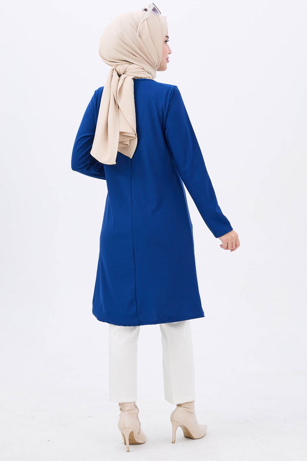 Düz BİSİKLET YAKA Kadın Mavi Tunik Pantolon - 10572