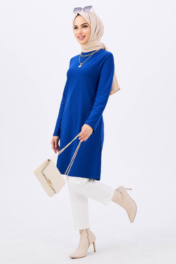 Düz BİSİKLET YAKA Kadın Mavi Tunik Pantolon - 10572