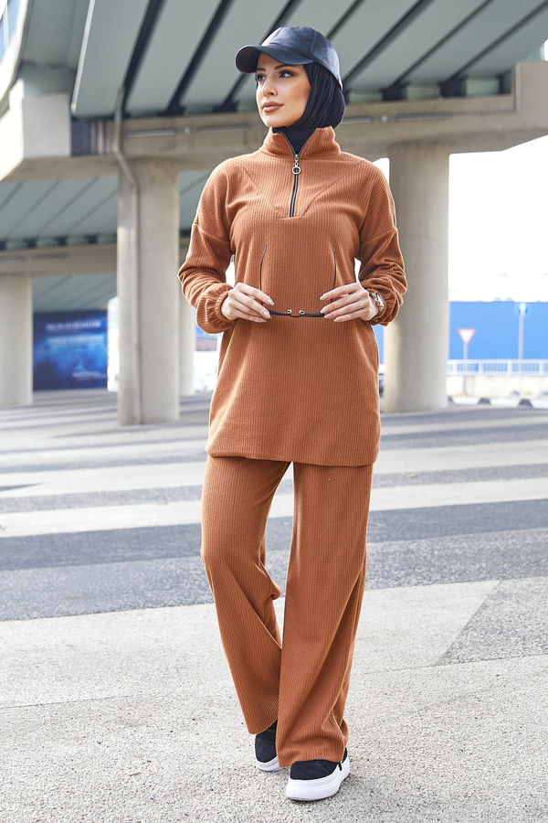 Düz GÖMLEK Kadın Taba Tunik Pantolon - 11185 TABA