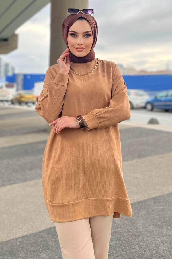 Düz Orta Kadın Vizon Tunik - 21854
