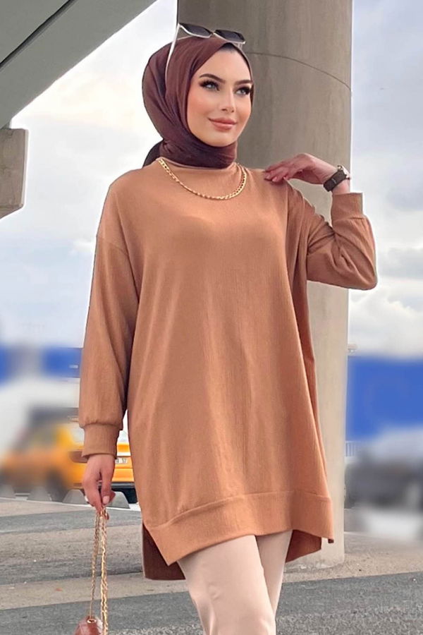 Düz Orta Kadın Vizon Tunik - 21854