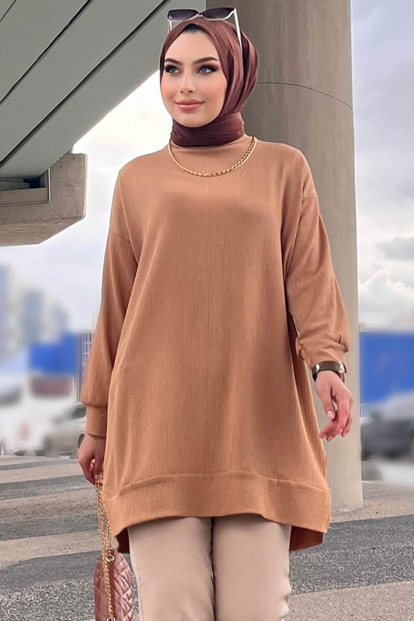 Düz Orta Kadın Vizon Tunik - 21854