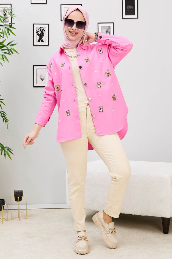 Düz Orta Kadın Pembe Gömlek - 21876 PEMBE