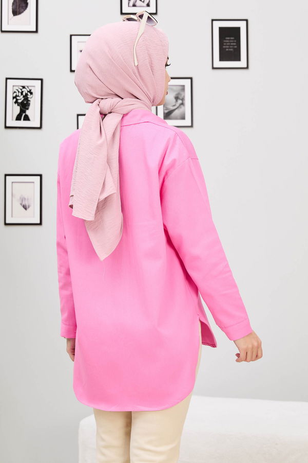 Düz Orta Kadın Pembe Gömlek - 21876 PEMBE